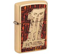 Zippo - Briquet Tempête Motif Harley Davidson, Laiton Poli, Impression Fusion, Rechargeable, Réutilisable, Coupe-Vent, Coffret Cadeau, Fabriqué Aux États-Unis