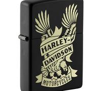 Zippo - Briquet Tempête Motif Harley Davidson, Noir Mat, Impression Gravure Laser, Rechargeable, Réutilisable, Coupe-Vent, Coffret Cadeau, Fabriqué Aux États-Unis