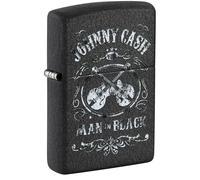 Zippo - Briquet Tempête Motif Johnny Cash, Noir Craquelé (Black Crackle), Impression Color Image, Rechargeable, Réutilisable, Coupe-Vent, Coffret Cadeau, Fabriqué Aux États-Unis