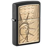 Zippo - Briquet Tempête Motif Liberté Et Drapeau, Noir Mat, Impression Emblem, Rechargeable, Réutilisable, Coupe-Vent, Coffret Cadeau, Fabriqué Aux États-Unis