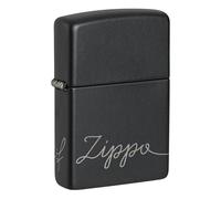 Zippo - Briquet Tempête Motif Logo en Script, Noir Mat Et Chrome, Laser 360°, Rechargeable, Réutilisable, Coupe-Vent, Coffret Cadeau, Fabriqué Aux États-Unis