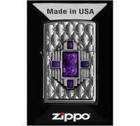 Zippo - Briquet Tempête Motif Losange Violet, Chrome Poli, Impression Emblem, Rechargeable, Réutilisable, Coupe-Vent, Coffret Cadeau, Fabriqué Aux États-Unis