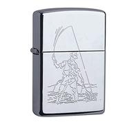 Zippo - Briquet tempête, Motif pêcheur, Chrome Haute Brillance, Gravure Durable Lustre, Rechargeable, réutilisable, Coupe-Vent, boîte Cadeau, fabriqué aux États-Unis