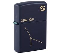 Zippo - Briquet Tempête Motif Signe Du Zodiaque Cancer, Bleu Marine Mat, Gravure Laser, Rechargeable, Réutilisable, Coupe-vent, Coffret Cadeau, Fabriqué Aux États-Unis