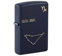Zippo - Briquet Tempête Motif Signe Du Zodiaque Capricorne, Bleu Marine Mat, Gravure Laser, Rechargeable, Réutilisable, Coupe-vent, Coffret Cadeau, Fabriqué Aux États-Unis