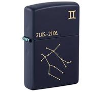 Zippo - Briquet Tempête Motif Signe Du Zodiaque Gémeaux, Bleu Marine Mat, Gravure Laser, Rechargeable, Réutilisable, Coupe-vent, Coffret Cadeau, Fabriqué Aux États-Unis