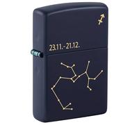 Zippo - Briquet Tempête Motif Signe Du Zodiaque Sagittaire, Bleu Marine Mat, Gravure Laser, Rechargeable, Réutilisable, Coupe-vent, Coffret Cadeau, Fabriqué Aux États-Unis