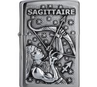 Zippo - Briquet Tempête Motif Signe du Zodiaque Sagittaire, Chrome Brossé, Impression Emblem, Rechargeable, Réutilisable, Coupe-Vent, Coffret Cadeau, Fabriqué Aux États-Unis