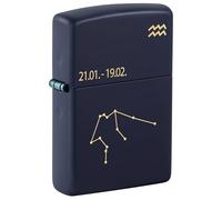 Zippo - Briquet Tempête Motif Signe Du Zodiaque Verseau, Bleu Marine Mat, Gravure Laser, Rechargeable, Réutilisable, Coupe-vent, Coffret Cadeau, Fabriqué Aux États-Unis
