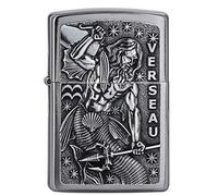 Zippo - Briquet Tempête Motif Signe du Zodiaque Verseau, Chrome Brossé, Impression Emblem, Rechargeable, Réutilisable, Coupe-Vent, Coffret Cadeau, Fabriqué Aux États-Unis
