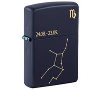 Zippo - Briquet Tempête Motif Signe Du Zodiaque Vierge, Bleu Marine Mat, Gravure Laser, Rechargeable, Réutilisable, Coupe-vent, Coffret Cadeau, Fabriqué Aux États-Unis