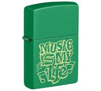 Zippo Briquet Tempête - Music is My Life - Vert Herbe Gravure Laser - Rechargeable - Réutilisable - Design Coupe-Vent - Coffret Cadeau - Fabriqué aux États-Unis