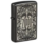 Zippo Briquet tempête Nouveau Pattern Logo, Logo Motif Nouveau, Noir Poli, Gravure Laser, Rechargeable, réutilisable, Design Coupe-Vent, boîte Cadeau, fabriqué aux États-Unis