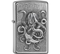 Zippo Briquet tempête - Octopus - Chrome satiné, emblème - Rechargeable - Réutilisable - Design coupe-vent - Boîte cadeau - Fabriqué aux États-Unis