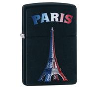 Zippo Briquet tempête Paris Eiffel Tower Flag, drapeau de la Tour Eiffel Paris, noir mat, image couleur, rechargeable, réutilisable, design coupe-vent, boîte cadeau, fabriqué aux États-Unis