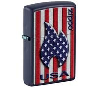 Zippo Briquet tempête Patriotic Flame, Flamme Patriotique, Bleu Marine Mat, Image Couleur, Rechargeable, réutilisable, Design Coupe-Vent, boîte Cadeau, fabriqué aux États-Unis