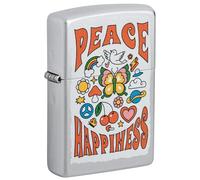 Zippo Briquet Zippo - Peace Happiness Design Satin Chrome - Rechargeable à Vie - boîte Cadeau - Construction métallique - Made in USA