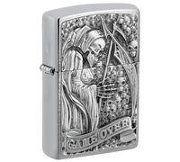 Zippo Briquet tempête - Reaper Game Over 3D Chrome brossé Emblème - Rechargeable - Réutilisable - Design coupe-vent - Boîte cadeau - Fabriqué aux États-Unis
