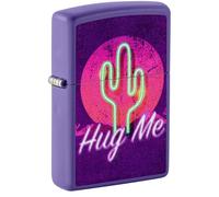 Zippo Briquet tempête Retro Cactus, cactus rétro, violet mat, lumière noire, rechargeable, réutilisable, design coupe-vent, boîte cadeau, fabriqué aux États-Unis