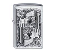 Zippo Briquet Tempête Revolver Emblème Nickel Bruni Essence