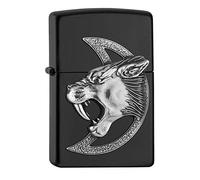 ZIPPO Briquet tempête Sabre-Toothed Tiger, emblème Attached, Noir Mat, Rechargeable dans Un Coffret Cadeau de Haute qualité