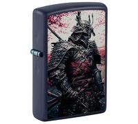 Zippo Briquet tempête - Samurai Warrior - Bleu Marine Mat - Image Couleur - Rechargeable - Réutilisable - Design résistant au Vent - Boîte Cadeau - Fabriqué aux États-Unis