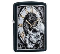 Zippo Briquet tempête - Skull Clock - Finition Noire Mate - Couleur Image - Rechargeable - Réutilisable - Design Coupe-Vent - Boîte Cadeau - Fabriqué aux États-Unis