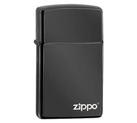 Zippo Briquet tempête - Slim Ebony - Noir Poli Brillant - Logo gravé au Laser - Modèle de Base - Rechargeable - Réutilisable - Coupe-Vent - Boîte Cadeau - Fabriqué aux États-Unis