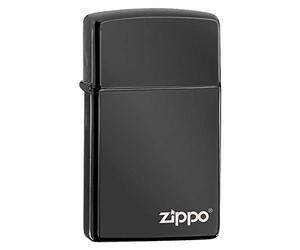 Zippo Briquet tempête - Slim Ebony - Noir Poli Brillant - Logo gravé au Laser - Modèle de Base - Rechargeable - Réutilisable - Coupe-Vent - Boîte Cadeau - Fabriqué aux États-Unis