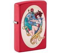 Zippo Briquet tempête Stormy Lover, amoureuse tempétueuse, rouge mat, image couleur, rechargeable, réutilisable, design coupe-vent, boîte cadeau, fabriqué aux États-Unis