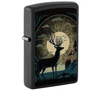 Zippo Briquet tempête Surreal Deer, cerf surréaliste, noir mat, image couleur, rechargeable, réutilisable, design coupe-vent, boîte cadeau, fabriqué aux États-Unis