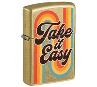 Zippo Briquet Tempête - Take It Easy - Doré avec Street Brass Finish, Color Image - Rechargeable - Réutilisable - Design Coupe-Vent - Coffret Cadeau Fabriqué aux États-Unis