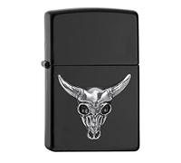 Zippo Briquet tempête tête de taureau Noir mat Emblème Rechargeable pour une utilisation à vie Flamme réglable Boîte cadeau Construction en métal Fabriqué aux États-Unis