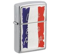 Zippo Briquet tempête - Thème devise française - Chrome brossé - Emblème - Rechargeable - Réutilisable - Design coupe-vent - Boîte cadeau - Fabriqué aux États-Unis