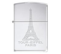 Zippo Briquet tempête Tour-Eiffel Paris, chrome poli, procédé Lustre, rechargeable, réutilisable, design coupe-vent, boîte cadeau, fabriqué aux États-Unis