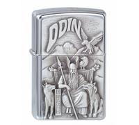 Zippo Briquet tempête - Viking Odin, Chrome brossé, emblème - Rechargeable - Réutilisable - Design Coupe-Vent - Boîte Cadeau - Fabriqué aux États-Unis