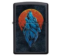 ZIPPO Briquet tempête Wolf Howling The Moon - Texture Print, Black Mat, Rechargeable dans Un Coffret Cadeau de Haute qualité