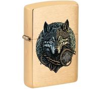 Zippo Briquet tempête Wolf Warrior, Guerrier Loup, Laiton brossé, Image Couleur, Rechargeable, réutilisable, Design Coupe-Vent, boîte Cadeau, fabriqué aux États-Unis