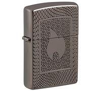 Zippo, Briquet Véritable Briquet Coupe-Vent en métal Noir Brillant, Design en Motif de Flamme Classique, Durable et Rechargeable, idéal pour Le Camping et Les Aventures, Flame Pattern Design