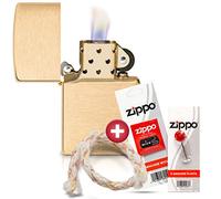 Zippo Coffret Cadeau Briquet Tempête - Finition Laiton Brossé - Mèche et Pierres - Rechargeable - Réutilisable - Design Coupe-Vent - Coffret Cadeau - Fabriqué aux États-Unis - Durable - Haute Qualité