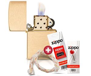 Zippo Coffret Cadeau Briquet Tempête - Finition Laiton Brossé - Mèche et Pierres - Rechargeable - Réutilisable - Design Coupe-Vent - Coffret Cadeau - Fabriqué aux États-Unis - Durable - Haute Qualité