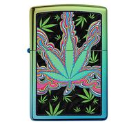 Zippo - Design Cannabis - Image en Couleur - Vert Poli Brillant - Briquet Tempête, Rechargeable, dans Une boîte Cadeau Haut de Gamme, 48097-000002, One Box