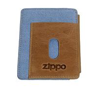 Zippo - Étui À Cartes En Denim, Bleu/marron, Étui À Cartes Bancaires Pour Homme Et Femme, 2 Fentes À Cartes, 1 Compartiment À Pièces