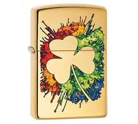 ZIPPO - Graffiti Clover Design - Fusion, High Polish Brass - Briquet Coupe-Vent, Rechargeable, dans Une boîte Cadeau de Haute qualité