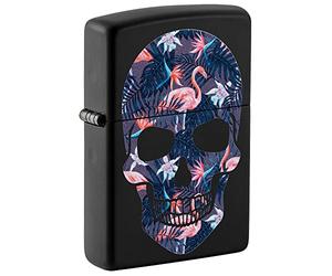 Zippo Lighter, Black Matte Flamingo Skull, One Box