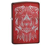 ZIPPO - Lion Tattoo Design - Laser Engraved, Candy Apple Red - Briquet Coupe-Vent, Rechargeable, dans Une boîte Cadeau de Haute qualité