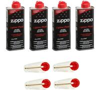 Zippo Lot de 4 recharges d'essence Original Zippo + 4 pierres à briquet
