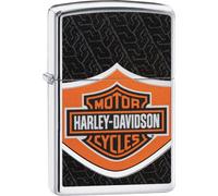 ZIPPO Original Briquet Regular / Chrome Poli H.D. Logo Noir & Orange / Étui