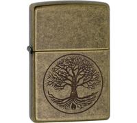 ZIPPO Original Briquet Regular / Étui En Laiton Antique Gravé Arbre De Vie