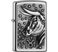ZIPPO Original Briquet Regular / Street Chrom Emblème Taurus / Étui Cadeau